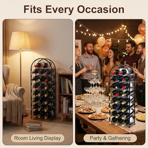 23 Bottles Arched Freestanding Floor Metal Wine Rack Wine Bottle Holders Stands, Black - color: Black, size: 23 Bottles