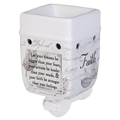 Elanze Designs Dream Bigger Actions Louder Faith Stronger Grey Leaves White Ceramic Stone Plug-in Warmer - size: Small Wall Plug-in