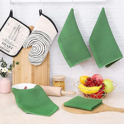 100% Cotton Waffle Weave Kitchen Dish Cloths, 6 Pack Ultra Soft Absorbent, Quick Drying Dish Towels, 6x6 Inches, Dish Rags for Drying Dishes & Daily Kitchen Use (Green) - color: Green