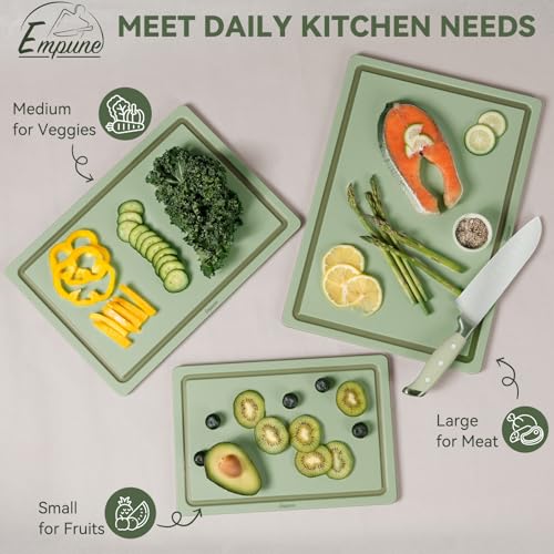 Empune 3-Piece Plastic Cutting Boards for Kitchen - Thick & Non-Slip Chopping Board Set with Juice Grooves, Dishwasher Safe, BPA Free, Includes Large & Small Sizes, Green - color: Green