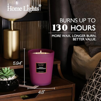 HomeLights Premium Scented Candles - 33.3 oz Natural Soy Wax, Aromatherapy for Home, Long Lasting Smokeless, 130 hrs Burn Time, 3 Cotton Wicks, Gifts for Women & Men - Peony & Almond Blossom - color: Peony & Almond Blossom