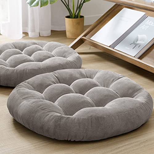 Meditation Cushions Set of 2, Large Floor Pillow for Adults, 22inch Round | Floor Cushion For Reading & Zen, 3.5" Thick Supportive Shredded Memory Foam, Breathable Corduroy, Soft Yoga Seat, Grey - color: Round | Grey | 2 Pack, size: 2 Pack