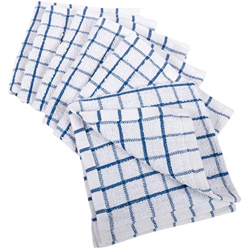 KAF Home Pantry 100% Cotton Checkered Grid Dish Cloths | Set of 6, 12 x 12 Inches | Absorbent and Machine Washable | Perfect for Cleaning Counters, and Any Household Spills - Blue - color: Blue