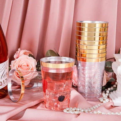 I00000 50 Pack 12 oz Gold Plastic Cups, Premium Gold Rimmed Plastic Cups | Heavy Duty, BPA-Free, Everyday Use, Bulk Catering, Wine Glasses, Cocktail Glasses, Gold Cups Perfect for Party & Wedding - color: 12-Gold-50