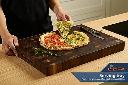 American Black Walnut Wood Cutting Board 20"x15"x2" Large | End Grain Butcher Block, Juice Groove, Inner Handles, Finished with Linseed Oil, Beeswax, Lemon Oil, Giftbox - size: 20 x 15 x 2 in