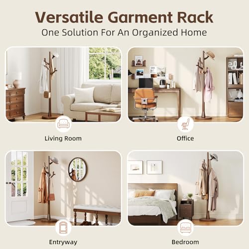 Uniclinens Coat Rack Freestanding Solid Wood Coat Tree Standing with 4 Hooks, Coat Rack Stand Creative Tree Branch-look (Walnut) - color: Walnut-2, size: Coat Tree
