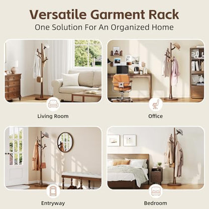 Uniclinens Coat Rack Freestanding Solid Wood Coat Tree Standing with 4 Hooks, Coat Rack Stand Creative Tree Branch-look (Walnut) - color: Walnut-2, size: Coat Tree