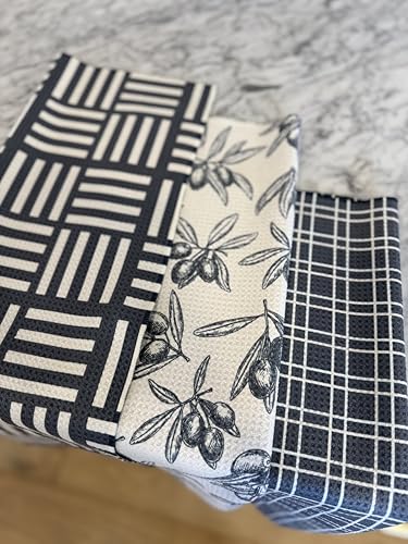 Kitchen Towels, Dish Towels for Kitchen, 3 Pc Kitchen Towel Set | Microfiber Waffle Towels, 16 x 26 inches, with Hanging Loops, Reusable Tea Towels, Cute Kitchen Towels - 3 Pack - color: Gray