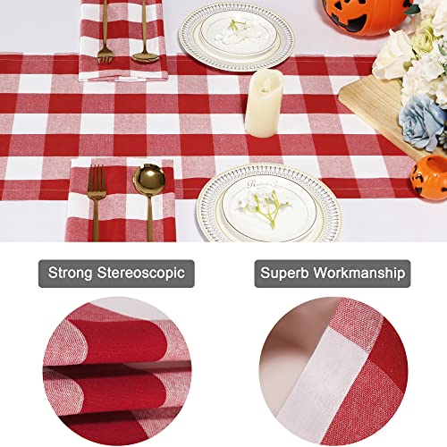 Buffalo Plaid Cotton Blend Table Runner, Buffalo Check Collection, Classic Farmhouse Style, 14x72 - Red and White - color: Red and White, size: 14*72inch