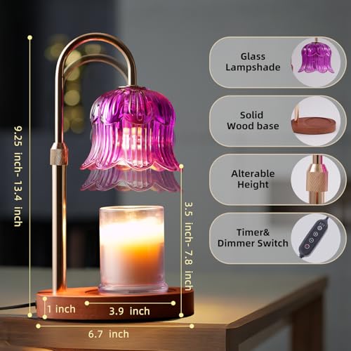 Candle Warmer Lamp with Timer: Dimmable Candle Warmer Lamps Height Adjustable Purple Flower Candle Lights - color: Purple