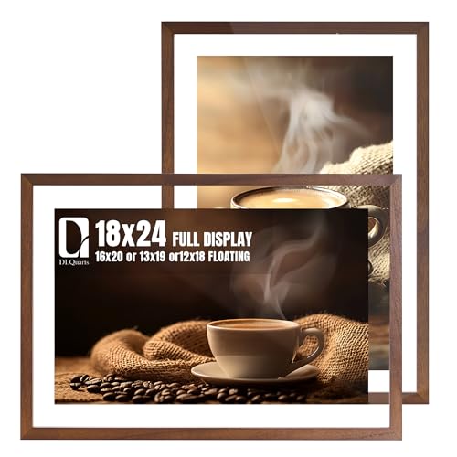 DLQuarts 18x24 Floating Picture Frame for 16x20/13x19/12x18/11x14 Photos, 2-Pack Solid Wood Double Plexiglass Wall Art Frames, Any Size Photo up to 18x24 Display, Black Walnut - color: Black Walnut, size: 18x24