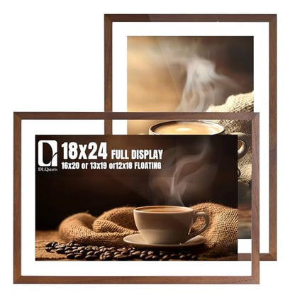 DLQuarts 18x24 Floating Picture Frame for 16x20/13x19/12x18/11x14 Photos, 2-Pack Solid Wood Double Plexiglass Wall Art Frames, Any Size Photo up to 18x24 Display, Black Walnut - color: Black Walnut, size: 18x24