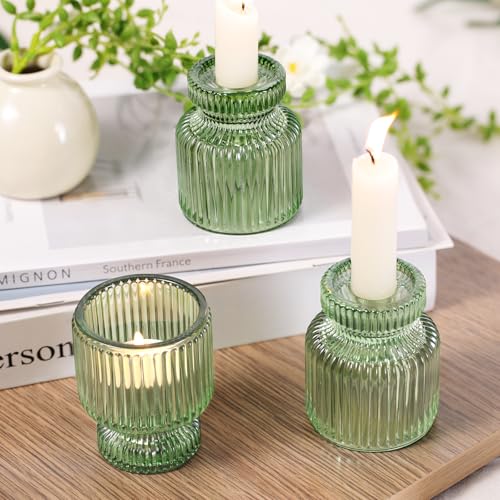 6 Pcs Green Candlestick Holders - Glass Taper Candle Holders Tealight Votive Candle Holders for Table Centerpieces, Wedding, Dinner Party, Home, Gifts - color: Green, size: 6Pcs