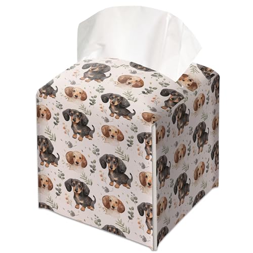 Botanical Boho Cute Dog Decorative Leather Tissue Box Cover - Tissue Box Holder Gifts for Women Family and Friends Funny Unique Home Decor Decorative for Kids Room Kitchen Bathroom Office - A47 - color: Botanical Boho Cute Dog