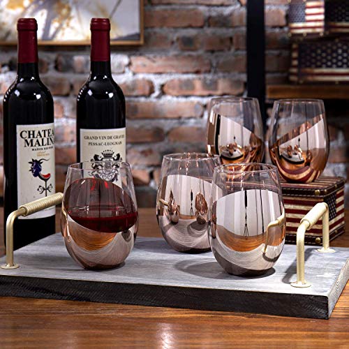 MyGift Stemless Wine Glasses Set of 6 - Copper Metallic Bottom Angled Design, Modern Barware for Red & White Wine, Dishwasher Safe Entertaining Glasses - color: Copper-6