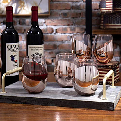 MyGift Stemless Wine Glasses Set of 6 - Copper Metallic Bottom Angled Design, Modern Barware for Red & White Wine, Dishwasher Safe Entertaining Glasses - color: Copper-6