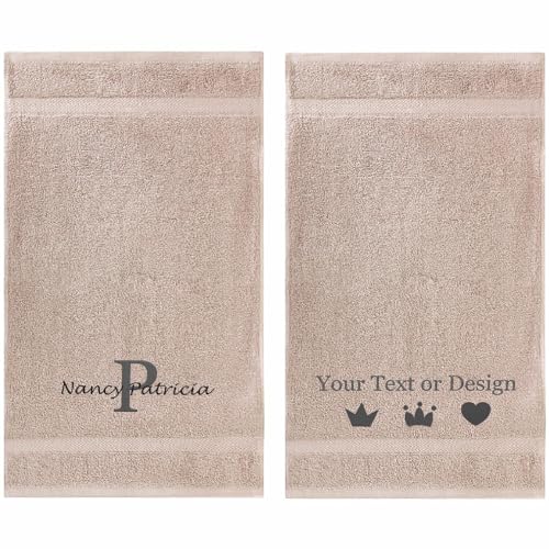 Personalized Passion Towels Set with Embroidered Name, Monogram - 2 Pack Highly Absorbent & Super Soft Turkish Cotton Hand Towels for Spa, Gym, Pool & Hotels - 16"x27" - Cream - color: Cream, size: 2 Pack Hand Towels (16"x27")