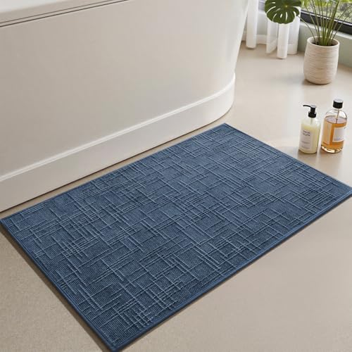 AMOAMI Bath Mat Non Slip Super Absorbent Quick Dry Bath Mats for Bathroom Floor Rubber Backing Washable Bathroom Rugs Modern Woven Jacquard Mat, Beside Tub Bath Rugs, 17" x 24", Blue - color: Blue, size: 17" x 24"