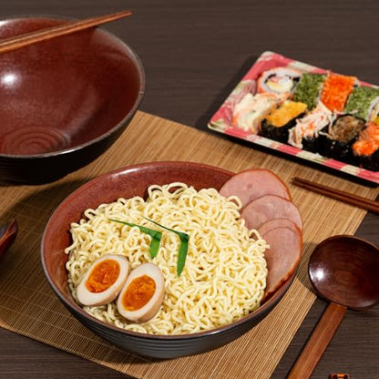 8 Inch Ceramic Ramen Bowl Set of 2, 40oz Japanese Bowls with Spoons & Chopsticks,Durable,Microwave & Dishwasher Safe,Perfect for Ramen,Pho,Salad,Soup,Noodles，Mixing bowls（Carnelian） - color: Carnelian