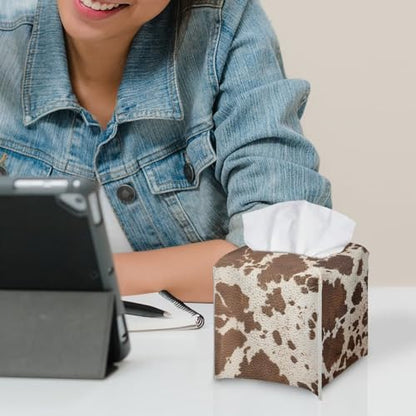 Brown Cow Fabric Tissue Box Cover Square Cube Cardboard Facial Tissue Boxes Holder Slipcover for Night Stand Bathroom Bedroom - color: Brown Cow