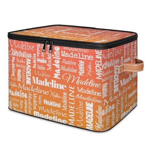 Custom Storage Basket with Name, Personalized Keepsake Box, Orange | Foldable Fabric Gradient Large Memory Bin with Handle Lid Lightweight Waterproof Dustproof, 14"L x 10.2"W x 10.4"H - color: Option 17
