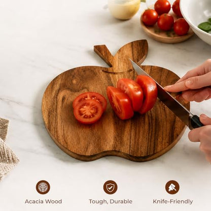 Sophia Art 100% Acacia Wooden Chopping Board, Butcher Block for Vegetables, Cafe and Restaurant, Serving Board,Charcuterie Board Cutting Board, Brown (Apple Board, 11"L x 9"W) - color: Apple Board, 11"L x 9"W