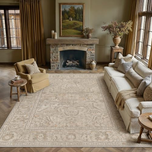 Area Rugs 8x10 Washable Rugs for Living Room Non-Shedding Bedroom Rug Textured Distressed Non Slip Stain Resistant Low Pile Throw Carpet for Home Decor (Brown) - color: Beige Brown, size: 8' x 10' (Rectangular)