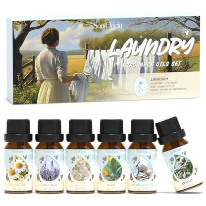 Soulorigin Laundry Fragrance Oils Set, Essential Oil for Diffuser, Aromatherapy Gift, Clean Scent Diffuser Oil, Use with Wool Dryer Balls,Chamomile, Fresh Cotton, Sage, Cedar, Lavender, Cherry Soap - color: Laundry