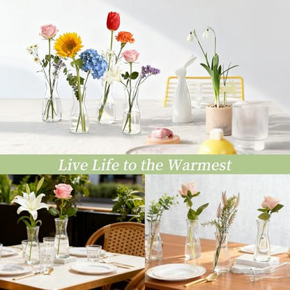 Set of 24 Glass Bud Vases for Centerpieces - Clear Small Flower Vase, Modern Minimalist Cute Mini Decorative Bulk Vases for Wedding Bridal Shower Birthday Party Events Dining Room Table Decor