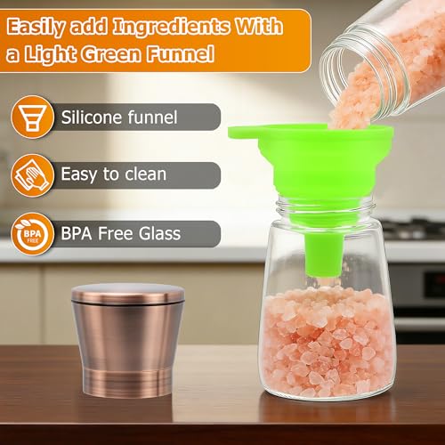 R DRURLCD Short Copper Salt and Pepper Grinder Set of 2, Manual Adjustable Coarseness with Ceramic Blades - Stainless Steel Refillable Mills, Bonus Silicone Funnel - color: Copper, size: 2PK