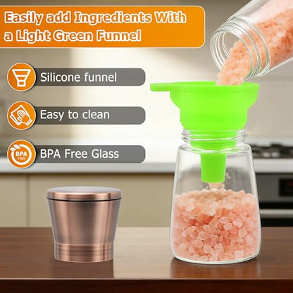 R DRURLCD Short Copper Salt and Pepper Grinder Set of 2, Manual Adjustable Coarseness with Ceramic Blades - Stainless Steel Refillable Mills, Bonus Silicone Funnel - color: Copper, size: 2PK