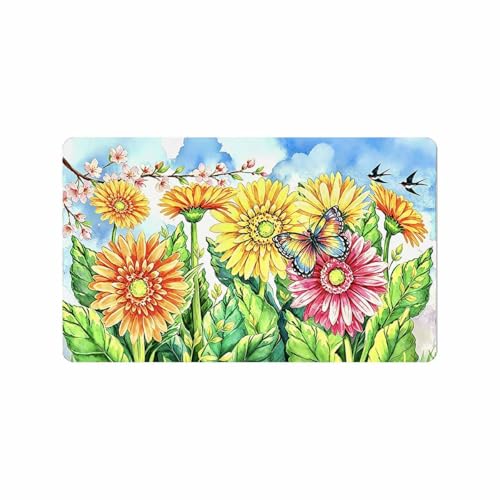 Spring Doormats with Colorful Sunflower Leaf and Butterfly, Floral Front Entry Porch Outdoor Rug for Home Outside Garage Bathroom Kitchen, Under Door Modern Decorative, Dirt Trapper - color: Colorful Flower