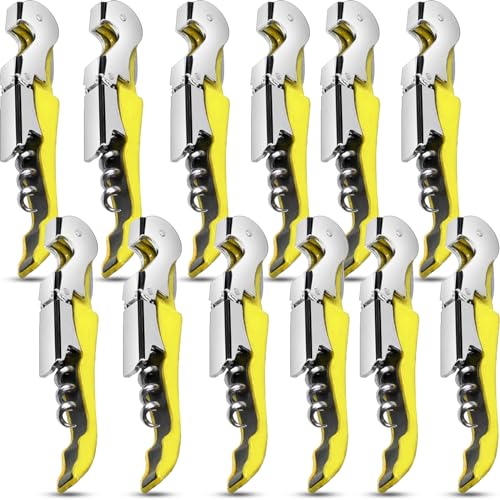 12 Pieces wine key wine opener Professional Waiter Corkscrews Stainless bottle opener Fold Serrated Foil Cutter Key for Family, Company Party,Bars,Restaurants(yellow) - color: Yellow, size: 12