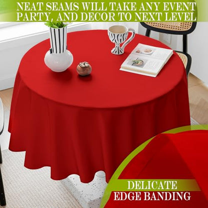 BYDOLL Table Cloth 48 Inch Round Tablecloth Fits Max38 Inch Diameter Table Top,Red Polyester Washable Wrinkle-Free Spillproof Tablecloth for Party Patio Cover - color: Red, size: 48" x 48" (Round-Fits Tables 24''-36'')
