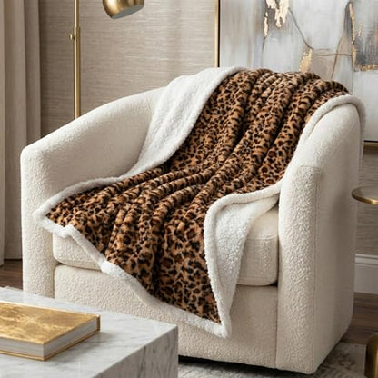 Sherpa Fleece Throw Blanket - 50x60-Inch Machine-Washable Reversible Throw - Fluffy Blankets for Couch, Chair, or Bed by Lavish Home (Leopard) - size: 50x60