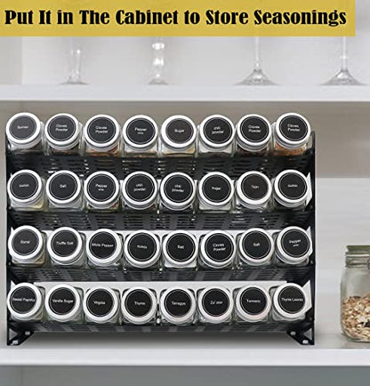 4 Tier Spice Rack Organizer with 32 Square Spice Jars and 160 Spice Labels Set for Kitchen Cabinet Countertop Pantry or Wall Mount, Matte Black - size: 4 Tier With Jars