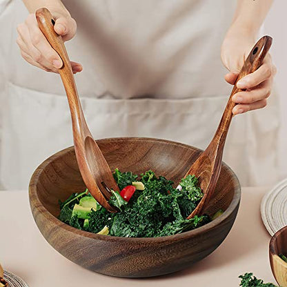 AOOSY Acacia Wood Salad Bowl Set of 3, 9Inch Handmade Wooden Salad Bowl | with Serving Spoon & Fork, Salad Mixing & Serving Set - size: 9inchX2.78inch