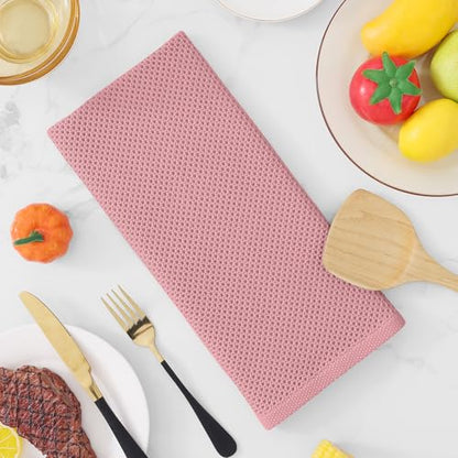 Homaxy 100% Cotton Waffle Weave Kitchen Dish Towels 12-Pack, Dried Rose | 13 x 28 Inches, Ultra Soft Absorbent Dish Towels, Quick Drying Cleaning Towels - color: Dried Rose, size: 13 X 28 - 12 Pack