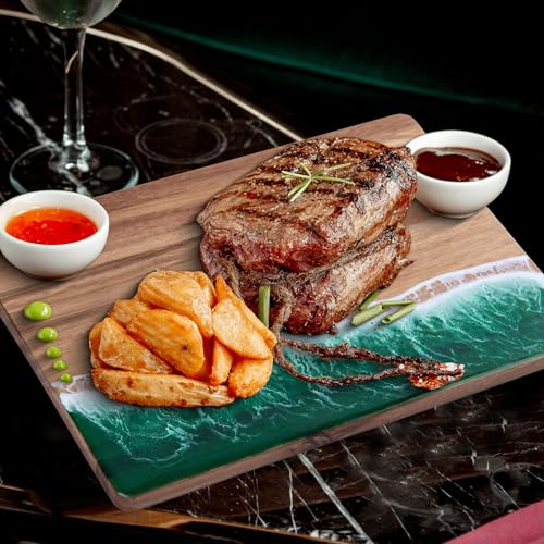 Resin Cutting Board,Ocean Charcuterie board,handmade board for Fruit Cheese and meat, Vegetable, Kitchen, Gift (Green Wave) - color: Green Wave