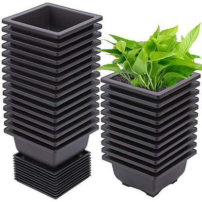 15 PCS 4.7 Inch Bonsai Training Pots, Square Plastic Plants Growing Pots, Flower Succulent Pots Container with 15 Drainage Trays for Garden, Office, Porch, Balcony, Home - size: 4.7 Inch