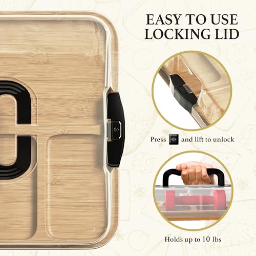 Charcuterie Board with Lid - Reversible, 2-in-1 Travel Portable Cheese Board for Picnics & Entertaining - Housewarming Gift Set Idea - Covered Snack Serving Tray - Large Food Platter - color: Natural Bamboo Wood