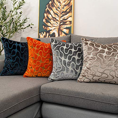 Silver Grey Square Throw Pillow Cover Wavy Velvet Cushion Cover Modern Zippered Pillowcase for Sofa Couch Bedroom Living Room Chair, 18 x 18 Inch - color: Grey, size: 18" x 18" (Pack of 1)