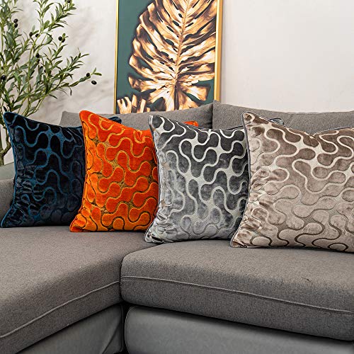 Silver Grey Square Throw Pillow Cover Wavy Velvet Cushion Cover Modern Zippered Pillowcase for Sofa Couch Bedroom Living Room Chair, 20 x 20 Inch - color: Grey, size: 20" x 20" (Pack of 1)