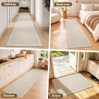 Hallway Kitchen Runner Rug Non-Slip Low Pile Washable Rug Beige 2x5ft | Soft Entryr Mat Carpet TPR Backing , Thin Profile, Abstract Pattern for Bedroom, Bathroom, Entryway Long Runners, Easy Clean - color: Beige, size: 2' x 5'