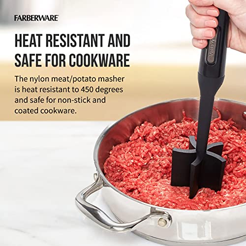 Farberware Meat Masher and Chopper Tool with 5 Beveled Blades - Ground Beef Chopper, Potato Masher, Batter Stirrer - Heat Resistant to 450 F, Dishwasher Safe - color: Black