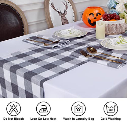 Buffalo Plaid Cotton Blend Table Runner, Buffalo Check Collection, Classic Farmhouse Style, 14x72 - Gray and White - color: Gray and White, size: 14*72inch