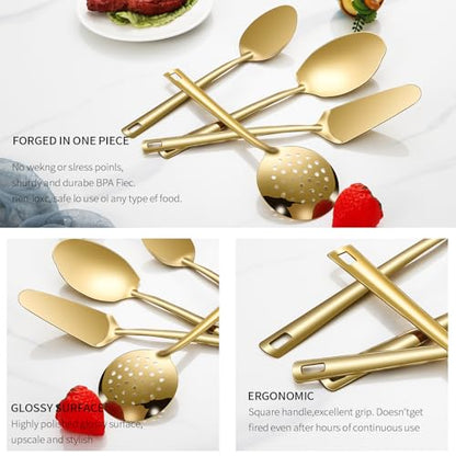 Lazycorner Cooking Utensil Set 11 Pcs Stainless Steel Kitchen Utensils Set Wok Utensils Kitchen Tool Set Spatula Set Heat Resistant Metal Kitchen Tools Ergonomic HandleEasy to Clean Dishwasher Safe - color: Gold