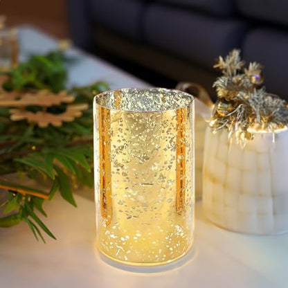 WGVI Hurricane Candle Holder Sleeve, W: 4", Ht: 6", Gold Speckled Glass Cylinder Open Both Ends, Chimney Tube Shade, 2 Pieces - color: Gold Speckle, size: 4x6"H