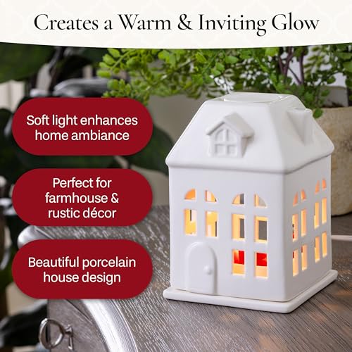 Candle Warmers Etc. Porcelain House Canopy Fragrance Warmer – Use with Any Wax Melts - size: Porcelain House