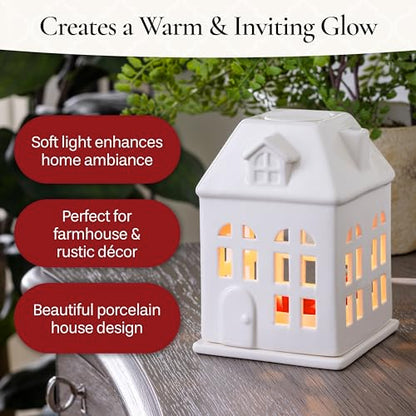 Candle Warmers Etc. Porcelain House Canopy Fragrance Warmer – Use with Any Wax Melts - size: Porcelain House